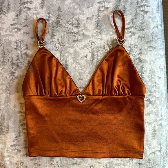 Burnt orange silky crop top - Picture 1 of 3